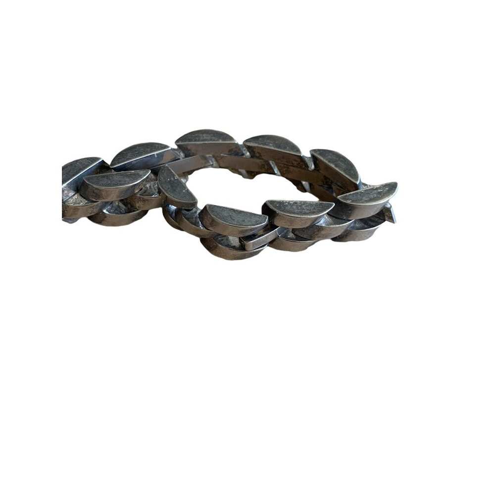 ✌️ 2/$40 ✌️ Vintage Panther Link Silver-Tone Stainless Steel Mens Chain Bracelet - Picture 1 of 3